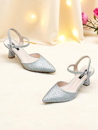 Toe Red Pointed Women's Heels Slingback Rhinestone