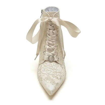 Lace-Up Embroidered Floral White – Women's Bridal Booties