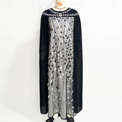 Neck Dress A-Line the Bride Cape Elegant of Mother Crew