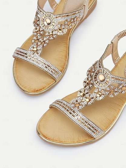 – T-Strap Elegant Embellished Sandals Women's Rhinestone