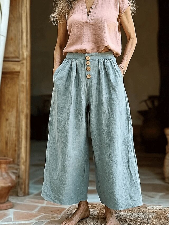 Women's Faux Cotton Linen Wide Leg Bohemian Retro Vintage