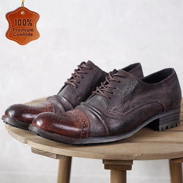Leather Genuine Brogue Oxford Shoes Men's – Vintage