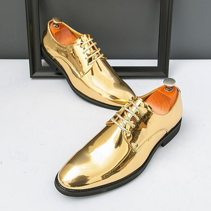 Patent Lace-Up Shoes Sleek Gold for Shiny – Leather Men