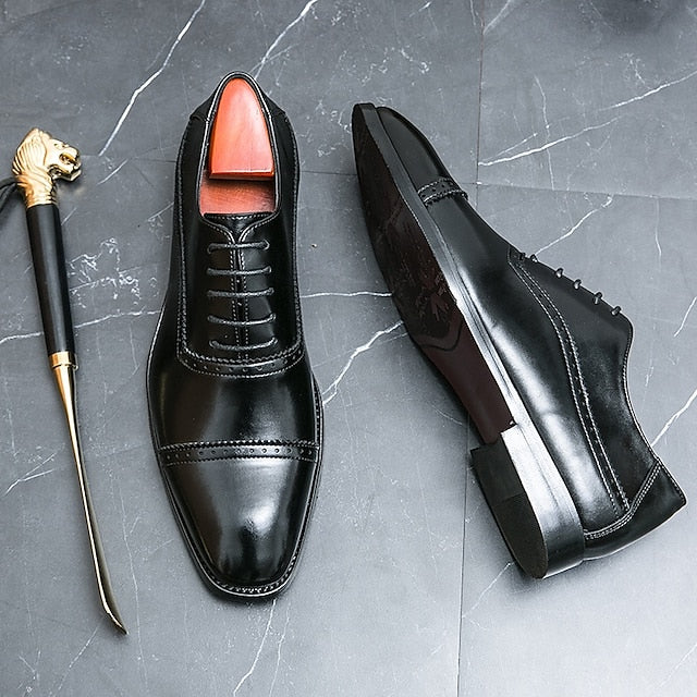 Men's Shoes Brogue Leather Faux Classic – Brown Oxford