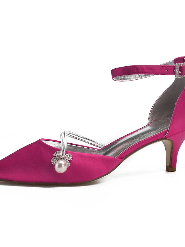 Satin Pearl and Kitten Heels Blue Women's Dark with