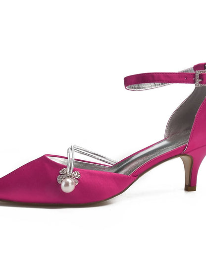 Satin Pearl and Kitten Heels Blue Women's Dark with