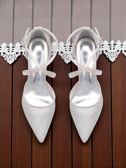 Glitter Stiletto Silver - Heels Strap Elegant Women's Ankle