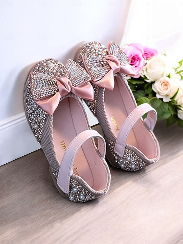 Girls' Jane Sparkly Rhinestone Bow Shoes Glitter Mary –