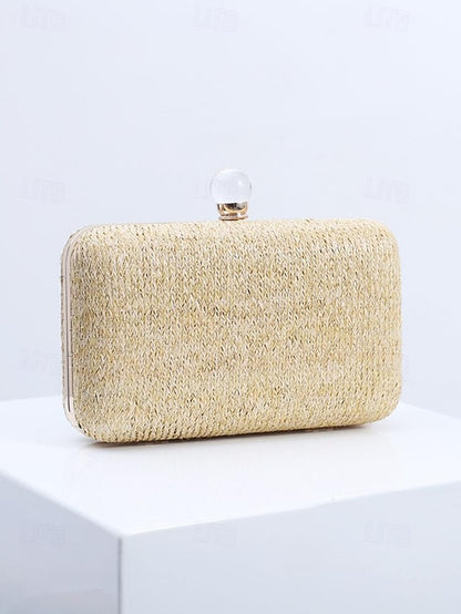 Elegant Pearl Clutch Straw Purse Clasp - with Stylish