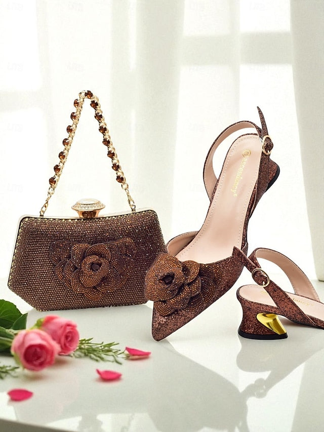 Evening Clutch Matching Glitter Slingback and Heels Women's