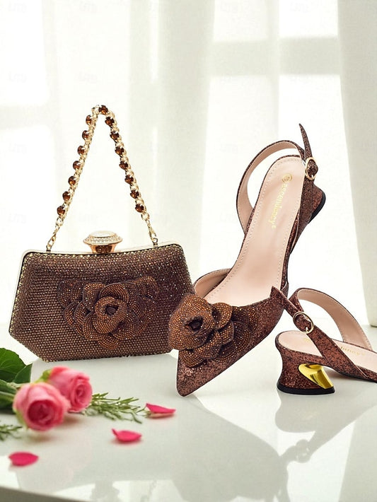 Evening Clutch Matching Glitter Slingback and Heels Women's