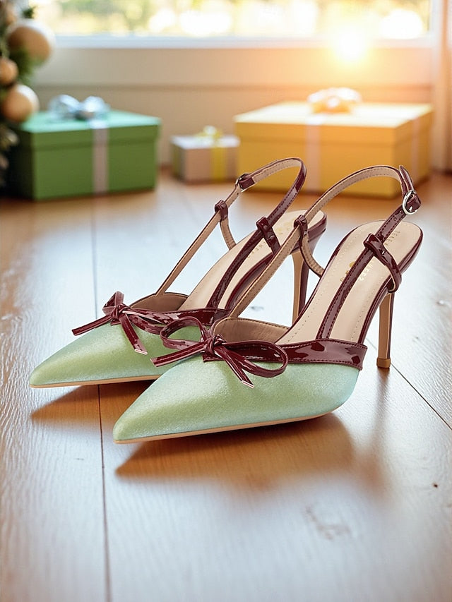- Red Stiletto Women's Slingback Pointed Heels Green and