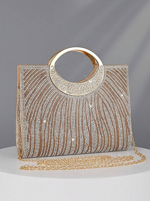 Evening – Rhinestone Bag Clutch Round with Handle Women's