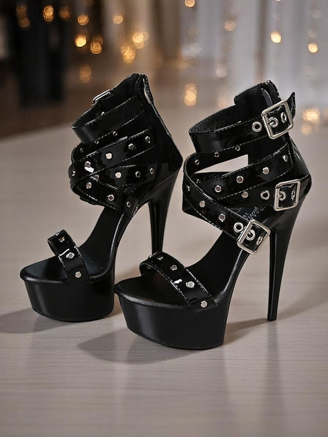 High Buckled Platform Straps Women's with and White Heels