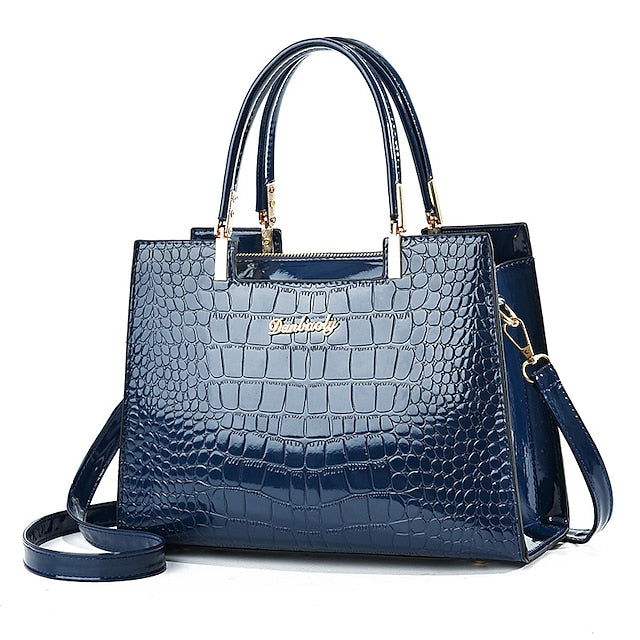Sac à main élégant en cuir pour femme à motif crocodile noir |