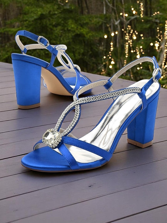Blue Women's Rhinestone Royal – Sandals Elegant Satin