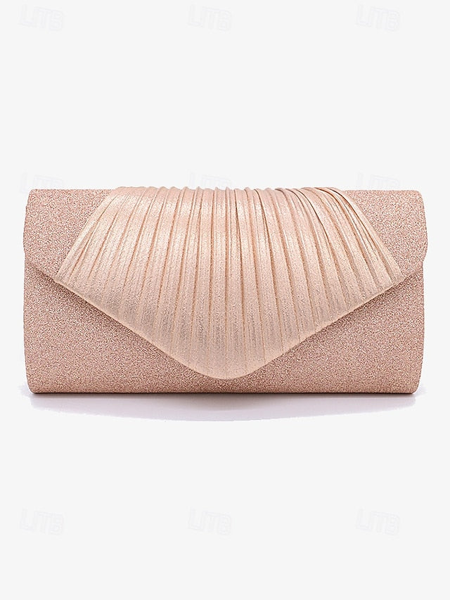 Evening Design Pleated Bag Clutch Glitter with – Champagne