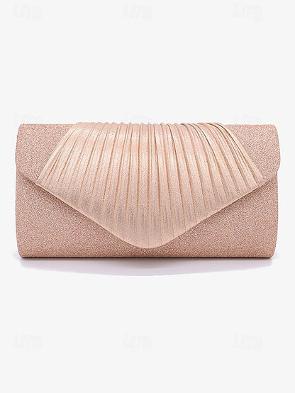 Evening Design Pleated Bag Clutch Glitter with – Champagne