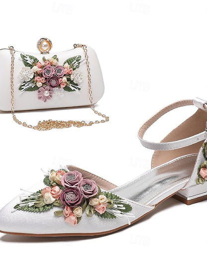 Clutch White – Floral with Shoes Flat Matching Embroidered