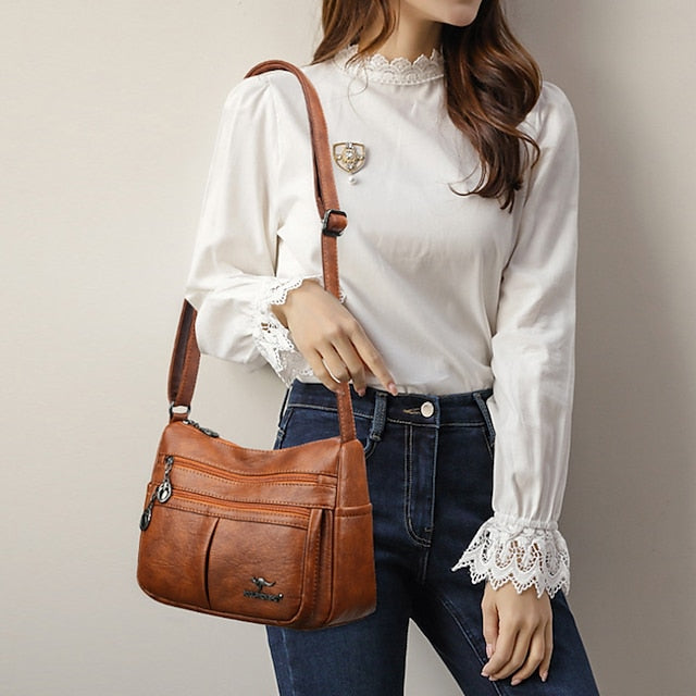 Bag Faux Crossbody Leather - Women's Shoulder Multi-Pocket