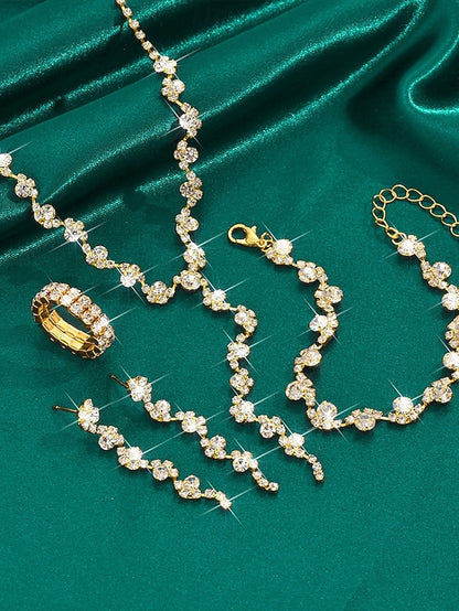 – Set Elegant Rhinestone Necklace Gold Jewelry