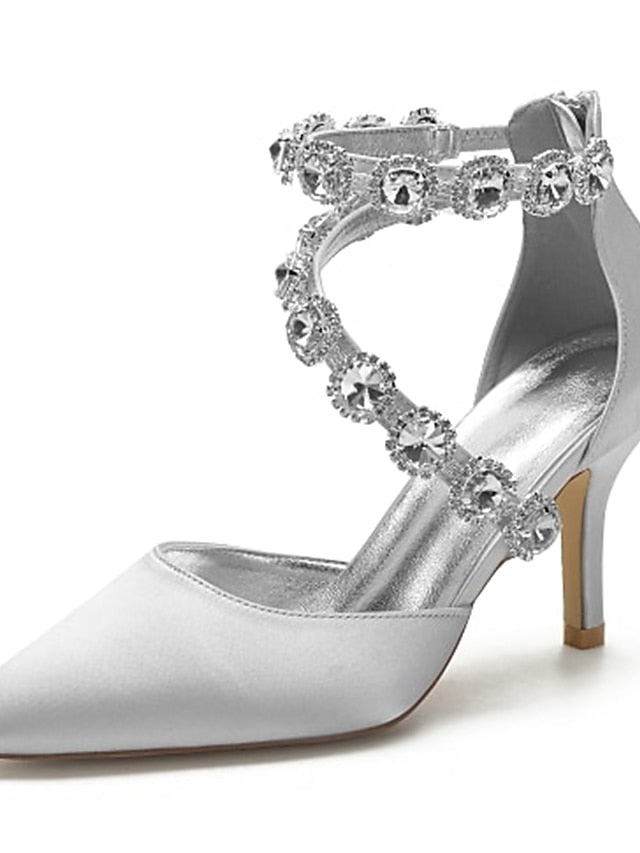 Purple Shoes Women's with Heel High Satin Rhinestone