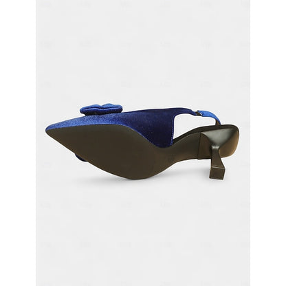 Women's Bow Pointed Velvet Heels Slingback Toe with Blue