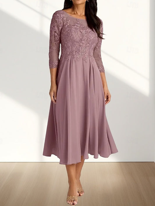 Dress Bride Elegant Mother of the Crew Neck Wedding A-Line Guest