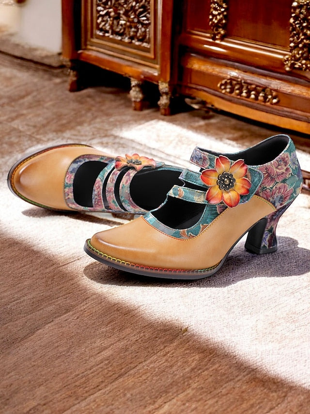 Heels 1930s Jane Floral Leather – Women's Mary Vintage