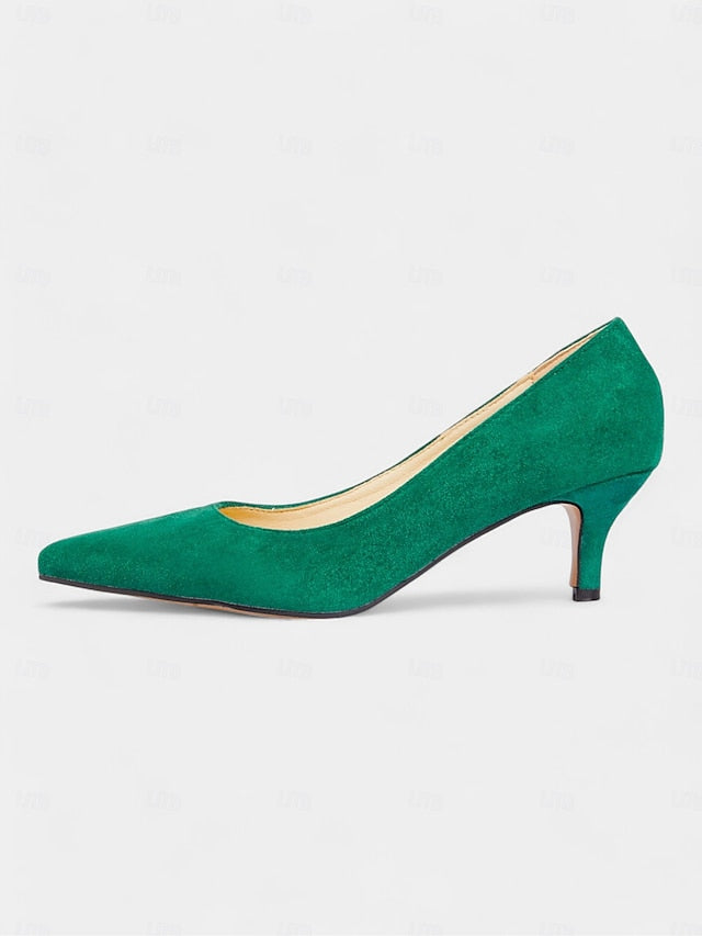 Women's Kitten with Emerald Pumps Suede Green Pointed-Toe
