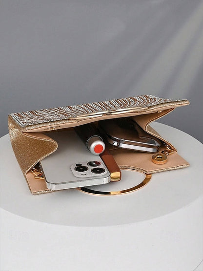 Evening – Rhinestone Bag Clutch Round with Handle Women's