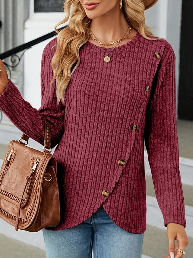 Women's Blouse Solid Color Stylish Casual Long Sleeve Crew