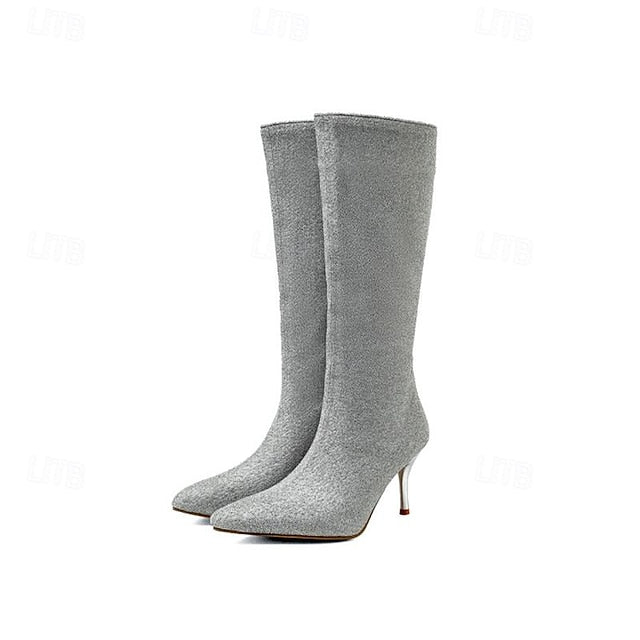 Knee-High Women's Elegant Sparkly Stiletto Boots –