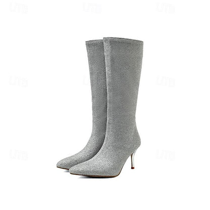 Knee-High Women's Elegant Sparkly Stiletto Boots –