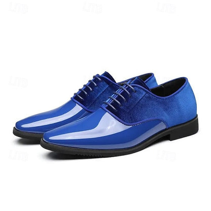 Blue Men's Finish Shoes White with and Dress Velvet Glossy