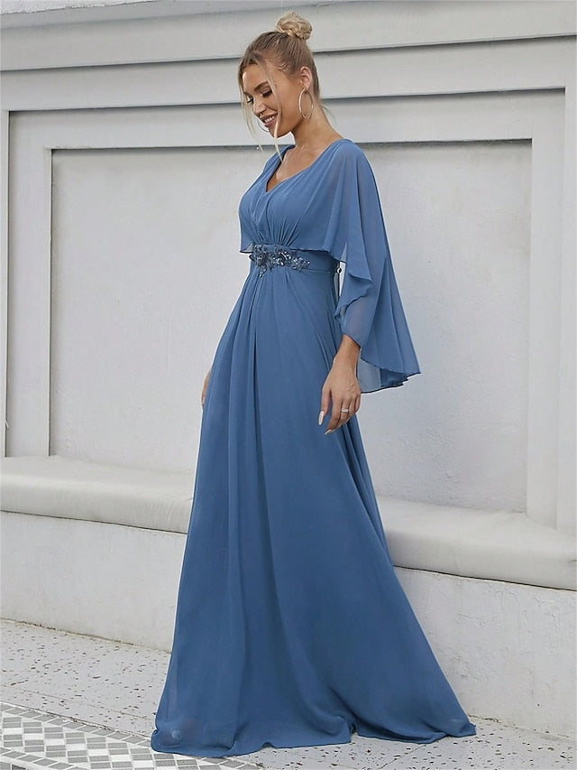 Mother Bride Elegant Dress V Neck the of Floor Party