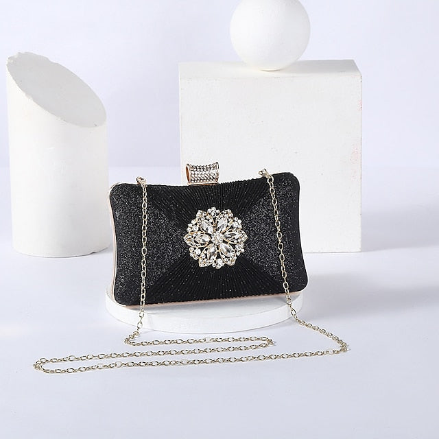 Women's Gold Rhinestone Clutch with Bag Strap Chain Elegant
