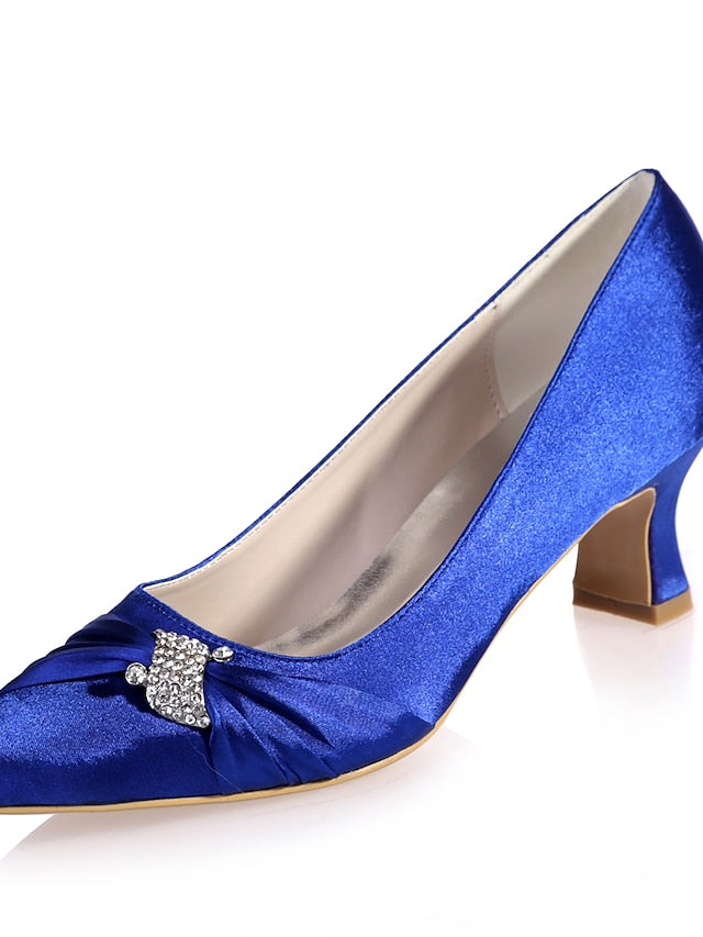 Heels Kitten Rhinestone Satin Bow with Blue Royal Women's