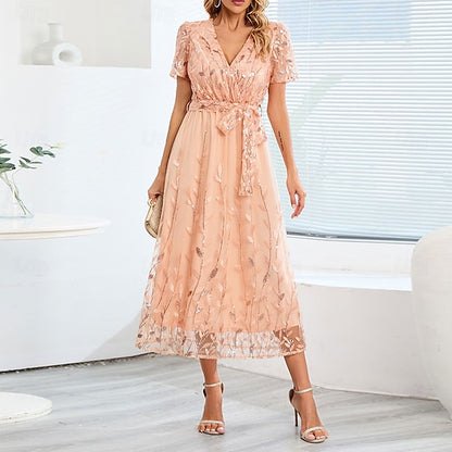 Neck Elegant Bride V Mother Sequin Dress the A-Line of