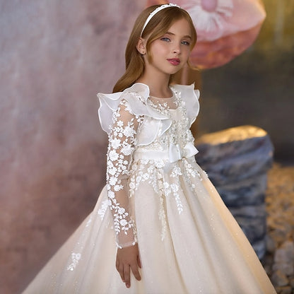 Kids Dress Communion Solid Color Girls' Party First
