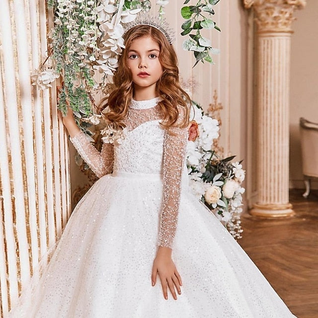 Solid Color Girls' Kids Flower Dress Party Girl Long