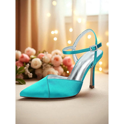 Strap Ankle - Women's with Green Satin Stiletto Heels