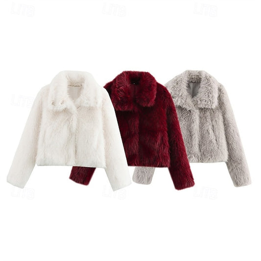 Buttons Comfortable Coat Furs Women's Warm Fur Faux