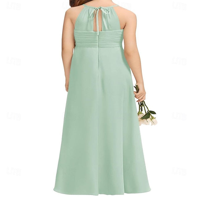 Flowy Girls Halter Junior A-Line Girl Dress Bridesmaid Flower