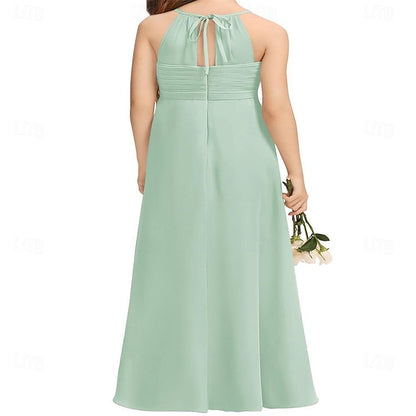 Flowy Girls Halter Junior A-Line Girl Dress Bridesmaid Flower