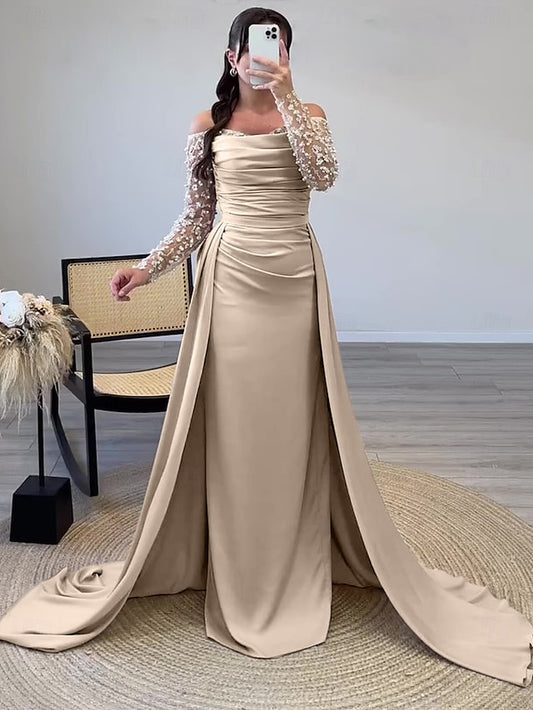 Elegant Evening Sheath Gown Long Floor Length Dress Formal