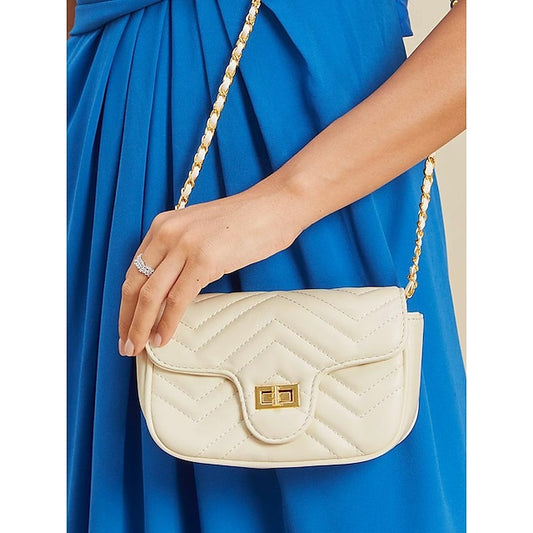 Leather Bag Women's White Crossbody with Gold Elegant Chain