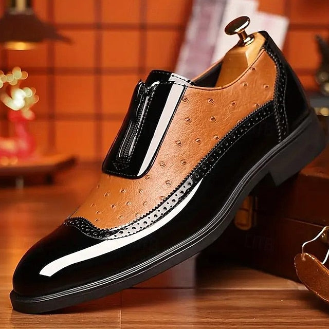 Patent Black Formal and Colorblock Men's Tan Shoes with