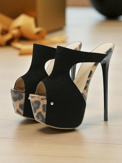 Mules with High Peep Platform Women's Black Toe Heel