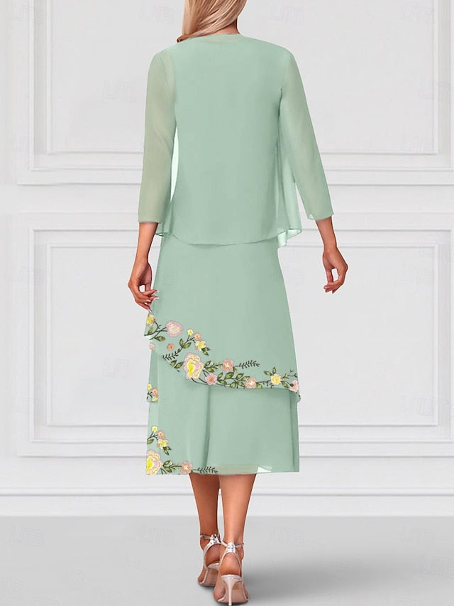 the Mother of Elegant Neck A-Line Two Piece Crew Dress Bride